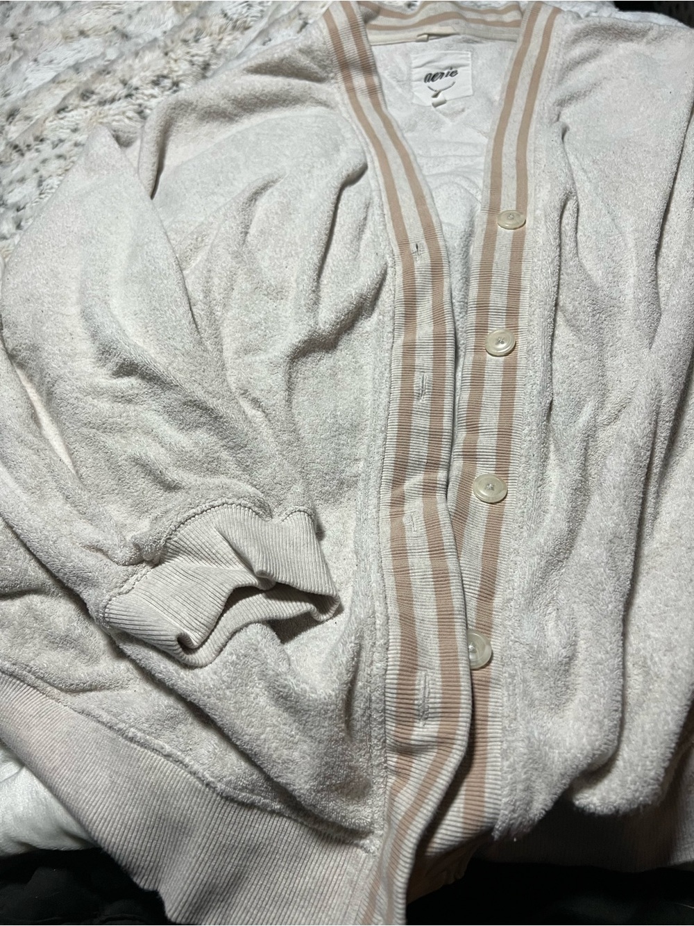 aerie Cream Textured Zip-Up Hoodie